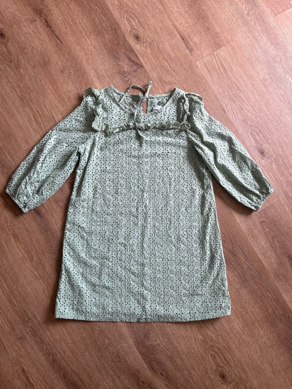 Cupio Mint Blouson Green Sleeve Eyelet Floral Dress Size Medium | Spring Summer